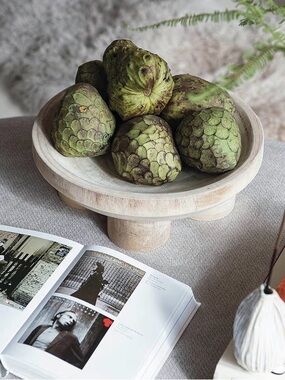 Natural Wood Pedestal Bowl - Light Wood Decorative Bowl